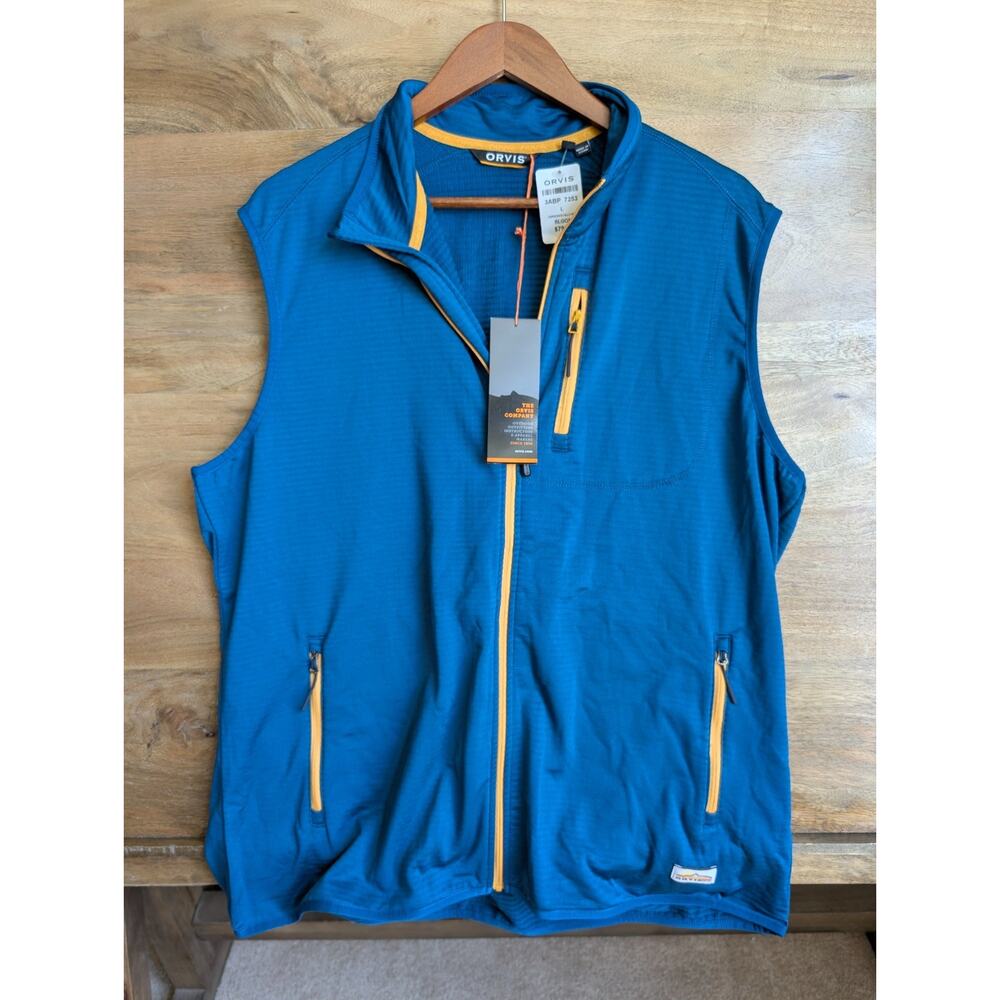 Orvis Horseshoe Hills Vest Mens Large Blue Performance Outdoor Logo Full Zip NWT